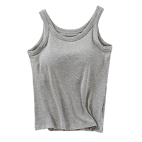 Damen Tanktop Mit Integriertem Bh Sport, Ärmellose mit Cups Basic Trägertop Unterhemd Eingebauter Leibchen Spaghetti-Top Camisole U-Ausschnitt Spaghettiträger Gepolstertes Regal BH Cami Tanks von CCOOfhhc