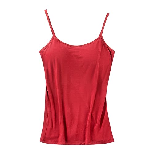 Damen Tanktop Mit Integriertem Bh Sport, Ärmellose mit Cups Basic Trägertop Unterhemd Eingebauter Leibchen Spaghetti-Top Camisole U-Ausschnitt Spaghettiträger Gepolstertes Regal BH Cami Tanks von CCOOfhhc