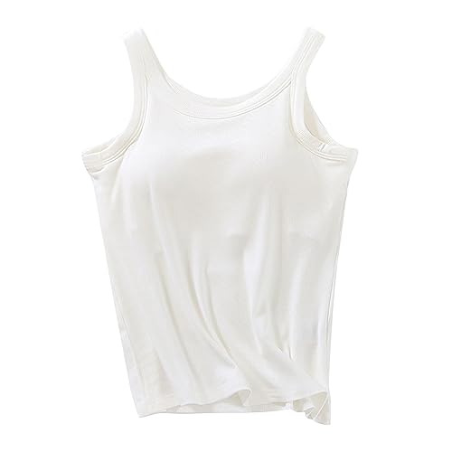 Damen Tanktop Mit Integriertem Bh Sport, Ärmellose mit Cups Basic Trägertop Unterhemd Eingebauter Leibchen Spaghetti-Top Camisole U-Ausschnitt Spaghettiträger Gepolstertes Regal BH Cami Tanks von CCOOfhhc