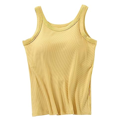 Damen Tanktop Mit Integriertem Bh Sport, Ärmellose mit Cups Basic Trägertop Unterhemd Eingebauter Leibchen Spaghetti-Top Camisole U-Ausschnitt Spaghettiträger Gepolstertes Regal BH Cami Tanks von CCOOfhhc