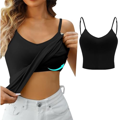 Damen Tanktop Mit Integriertem Bh Weit, Spaghettiträger Oberteil Ohne Bügel Unterhemd Cami Tanks Gepolstertes Ärmellose Basic Spaghetti-Top mit Cups Trägertop Regal BH Casual Bustier Tank Top von CCOOfhhc