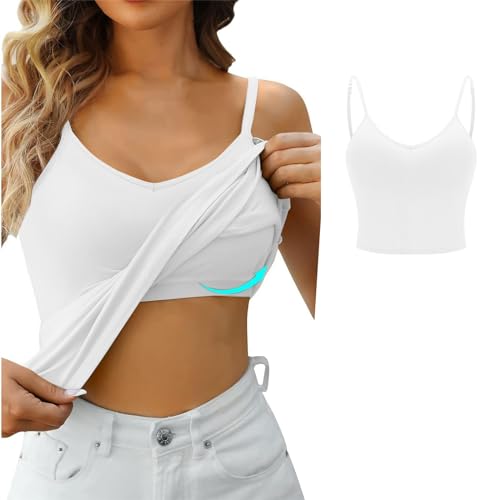 Damen Tanktop Mit Integriertem Bh Weit, Spaghettiträger Oberteil Ohne Bügel Unterhemd Cami Tanks Gepolstertes Ärmellose Basic Spaghetti-Top mit Cups Trägertop Regal BH Casual Bustier Tank Top von CCOOfhhc