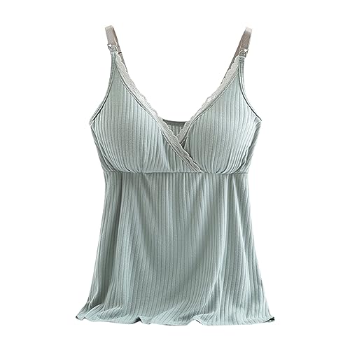 Damen Tanktop Mit Integriertem Bh Weit, Spaghettiträger Oberteil Ohne Bügel Unterhemd Cami Tanks Gepolstertes Ärmellose Basic Spaghetti-Top mit Cups Trägertop Regal BH Casual Bustier Tank Top von CCOOfhhc