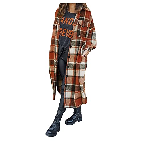Flanellhemd Damen Oversize Hemdjacke Kariert Lang Mantel Freizeit Shacket Große Größen Langarmshirt Hemdbluse Boyfriend Plaid Locker Blusenshirt Freizeithemd Button-down Lässig Outwear Karohemd Blusen von CCOOfhhc