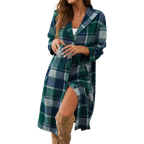 Flanellhemd Damen Oversize Hemdjacke Kariert Lang Mantel Freizeit Shacket Große Größen Langarmshirt Hemdbluse Boyfriend Plaid Locker Blusenshirt Freizeithemd Button-down Lässig Outwear Karohemd Blusen von CCOOfhhc