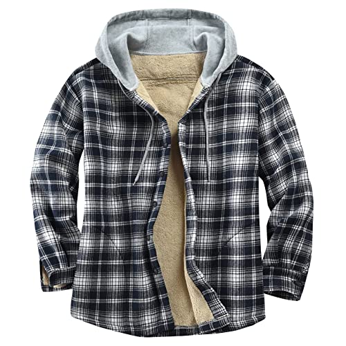 Flanellhemd Jacke Herren Hemd Herren Baumwolle Kariertes Freizeithemd Langarm Casual Western mit Tasche Regular Fit Mit Kapuze Oberteil für Männer mit Brusttaschen Lumberjacket Hoode Kapuzenpullover von CCOOfhhc