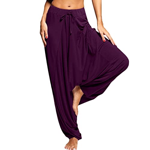 Freizeithose Damen Lang Weites Bein Dame Hippie Hose Pumphose Boho Gemustert Haremshose Elastisch Taille Lässig Yogahose Casual Aladinhose Sommer Strand Pluder Jogginghose Baggy Locker Sommerhose von CCOOfhhc