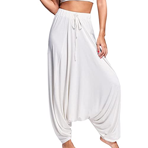 Freizeithose Damen Lang Weites Bein Dame Hippie Hose Pumphose Boho Gemustert Haremshose Elastisch Taille Lässig Yogahose Casual Aladinhose Sommer Strand Pluder Jogginghose Baggy Locker Sommerhose von CCOOfhhc