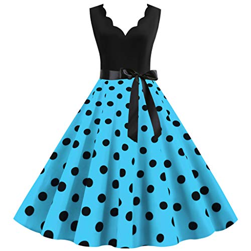 Gepunktetes Kleid,Rockabilly Kleider Damen 50er 60er Jahre Kurzarm Polka Dots Coctailkleid Vintage Swing Fashion Kleider Hochzeit Festlich Knielang Kleid Tunika Partykleid Ballkleid Faltenrock von CCOOfhhc