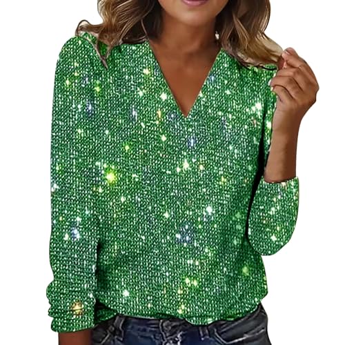 Glitzer Oberteile Damen, Pailletten Glitzer Outfit Top Pullover Silvester Oberteil Bluse Festlich Shirt Elegant Langarm Party Pulli Glitzerbluse für Frauen Glitzershirt Tunika von CCOOfhhc