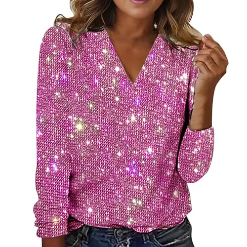 Glitzer Oberteile Damen, Pailletten Glitzer Outfit Top Pullover Silvester Oberteil Bluse Festlich Shirt Elegant Langarm Party Pulli Glitzerbluse für Frauen Glitzershirt Tunika von CCOOfhhc