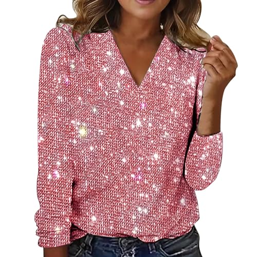 Glitzer Oberteile Damen, Pailletten Glitzer Outfit Top Pullover Silvester Oberteil Bluse Festlich Shirt Elegant Langarm Party Pulli Glitzerbluse für Frauen Glitzershirt Tunika von CCOOfhhc