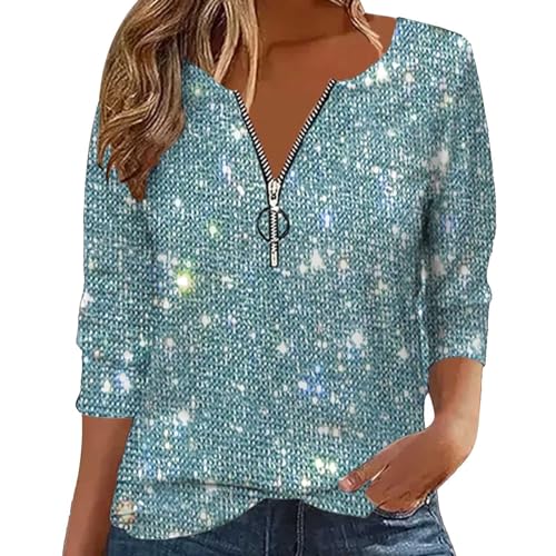 Glitzer Oberteile Damen, Pailletten Glitzer Outfit Top Pullover Silvester Oberteil Bluse Festlich Shirt Elegant Langarm Party Pulli Glitzerbluse für Frauen Glitzershirt Tunika von CCOOfhhc