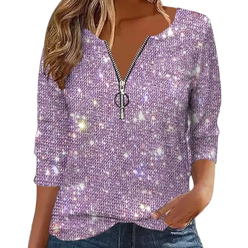 Glitzer Oberteile Damen, Pailletten Glitzer Outfit Top Pullover Silvester Oberteil Bluse Festlich Shirt Elegant Langarm Party Pulli Glitzerbluse für Frauen Glitzershirt Tunika von CCOOfhhc