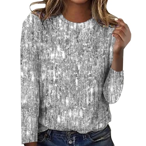 Glitzer Oberteile Damen, Pailletten Glitzer Outfit Top Pullover Silvester Oberteil Bluse Festlich Shirt Elegant Langarm Party Pulli Glitzerbluse für Frauen Glitzershirt Tunika von CCOOfhhc