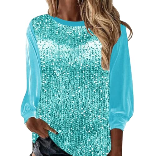Glitzer Oberteile Damen, Pailletten Glitzer Outfit Top Pullover Silvester Oberteil Bluse Festlich Shirt Elegant Langarm Party Pulli Glitzerbluse für Frauen Glitzershirt Tunika von CCOOfhhc