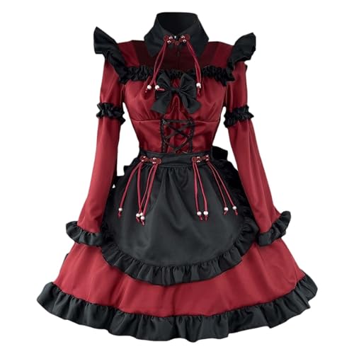 Gothic Kleidung Damen Elegant Rockabilly Kleid Swing A-Linie Partykleider Vintage Steampunk Kostüm Hohe Taille Cocktailkleid Festliches Halloween Petticoat Faltenrock Mittelalterkleid von CCOOfhhc