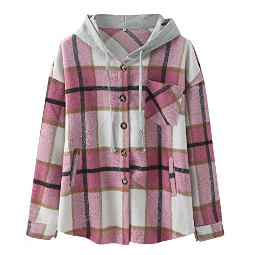 Hemd Damen Kariert Oversized Klassische Freizeit Shacket Flanell Jacke Mit Kapuze Cordhemd Longshirt Langarm Plaid Mantel Hemdbluse Langarmshirt Große Größen Outwear Boyfriend Blusen Tunika Tops von CCOOfhhc