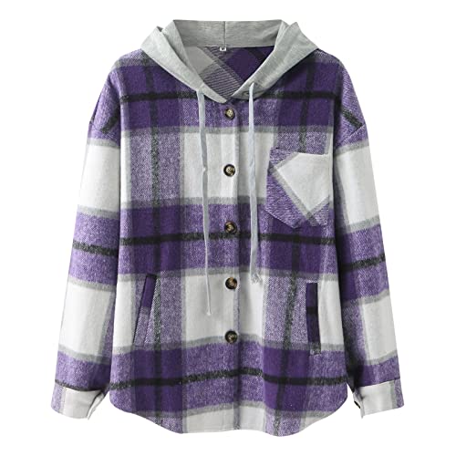 Hemd Damen Kariert Oversized Klassische Freizeit Shacket Flanell Jacke Mit Kapuze Cordhemd Longshirt Langarm Plaid Mantel Hemdbluse Langarmshirt Große Größen Outwear Boyfriend Blusen Tunika Tops von CCOOfhhc