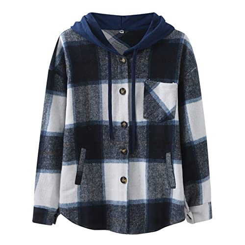 Hemd Damen Kariert Oversized Klassische Freizeit Shacket Flanell Jacke Mit Kapuze Cordhemd Longshirt Langarm Plaid Mantel Hemdbluse Langarmshirt Große Größen Outwear Boyfriend Blusen Tunika Tops von CCOOfhhc