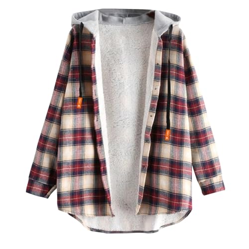 Hemdjacke Damen Kariert Gefüttert Karohemd GroßE GrößEn Plaid Große Größen Outwear Kariertehemd Oberteil Locker Button-down Elegant Langarmshirt Hemd Langarm Freizeit Herbst Flanell Jacke Tunika Tops von CCOOfhhc