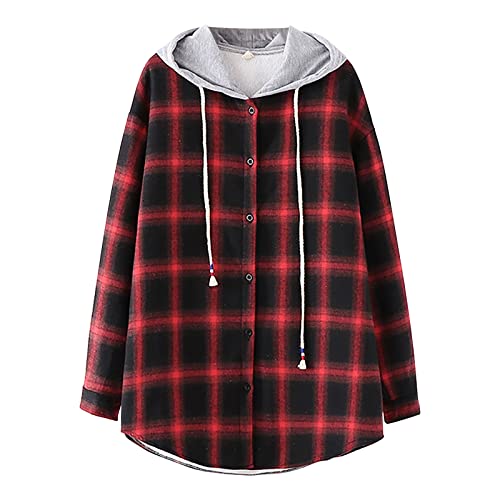 Hemdjacke Damen Kariert Gefüttert Karohemd GroßE GrößEn Plaid Große Größen Outwear Kariertehemd Oberteil Locker Button-down Elegant Langarmshirt Hemd Langarm Freizeit Herbst Flanell Jacke Tunika Tops von CCOOfhhc