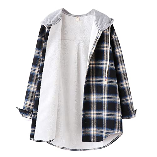 Hemdjacke Damen Kariert Gefüttert Karohemd GroßE GrößEn Plaid Große Größen Outwear Kariertehemd Oberteil Locker Button-down Elegant Langarmshirt Hemd Langarm Freizeit Herbst Flanell Jacke Tunika Tops von CCOOfhhc