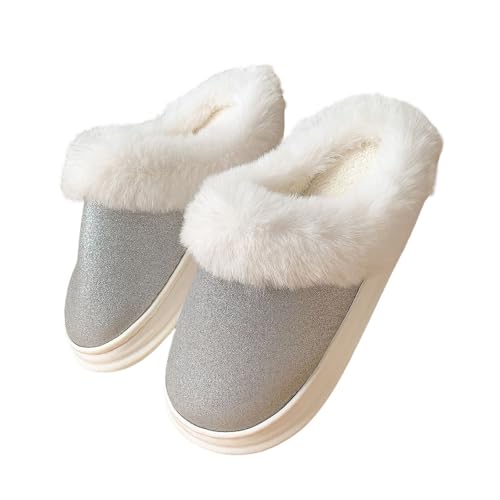 Herren Damen Warme Hausschuhe Winter Pluesch Winter Warmer Gefütterte Pantoffeln Weicher Home Slipper Geschlossener Filzhausschuhe rutschfeste Hausschlappen Pantoletten Retro Sandalen von CCOOfhhc
