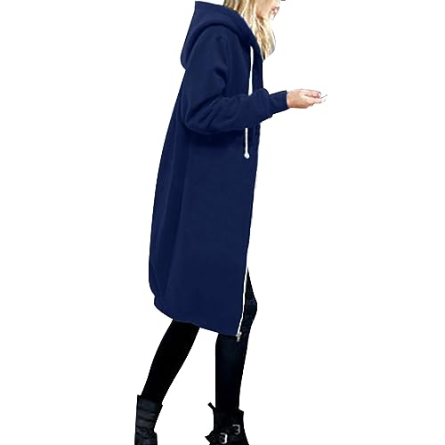 Kapuzenjacke Damen Lang Elegant Sweatshirt Mit Kapuze Kapuzenpullover Oversized Sweatjacke Zip Up Hoodie-Jacke Lange Übergangsjacke Warm Damenjacken Hoodies Mantel Teenager Mädchen Fleecejacke von CCOOfhhc