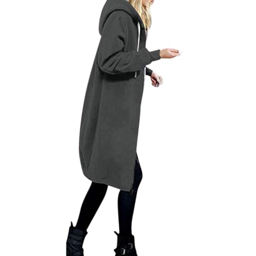 Kapuzenjacke Damen Lang Elegant Sweatshirt Mit Kapuze Kapuzenpullover Oversized Sweatjacke Zip Up Hoodie-Jacke Lange Übergangsjacke Warm Damenjacken Hoodies Mantel Teenager Mädchen Fleecejacke von CCOOfhhc