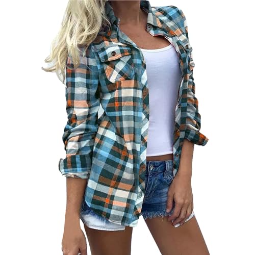 Karierte Hemd Damen Oktoberfest Holzfällerhemd Cordhemd Karierter Langarmhemden Herbst Frühling Hemdjacke Damen Kariert Casual Langarm Freizeitjacke Revers Lässiges Flanell-Shirt Kariert von CCOOfhhc