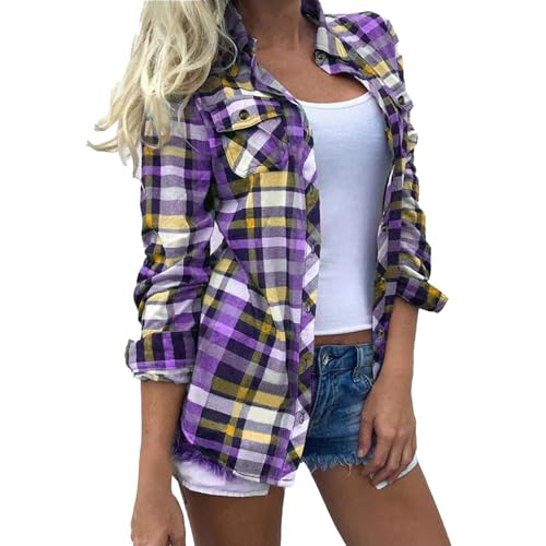 Karierte Hemd Damen Oktoberfest Holzfällerhemd Cordhemd Karierter Langarmhemden Herbst Frühling Hemdjacke Damen Kariert Casual Langarm Freizeitjacke Revers Lässiges Flanell-Shirt Kariert von CCOOfhhc