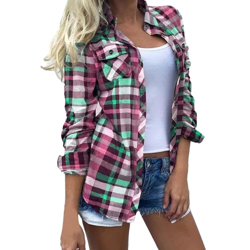 Karierte Hemd Damen Oktoberfest Holzfällerhemd Cordhemd Karierter Langarmhemden Herbst Frühling Hemdjacke Damen Kariert Casual Langarm Freizeitjacke Revers Lässiges Flanell-Shirt Kariert von CCOOfhhc