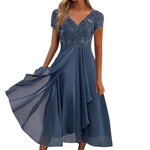 Kleid Damen Sommer Midi Lässige Swing Festliches A Linie Sommerkleider Partykleid Retro Party Elegant Abendkleider Cocktailkleid mit ärmel Chiffon Hoch Taille Strandkleid Brautjungfernkleider von CCOOfhhc