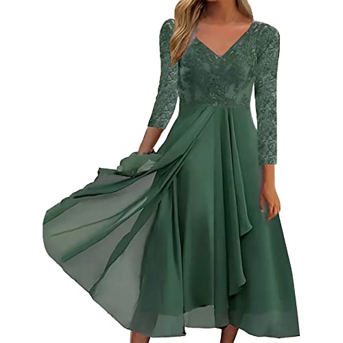 Kleider Damen Glänzend 3/4 Ärmel V-Ausschnitt Blumen Drucken Abendkleid Spitzenkleid Festlich Ballkleid Brautjungfernkleider Hochzeit Casual A-Linie Party Cocktail Lang Kleider Midi Kleid von CCOOfhhc