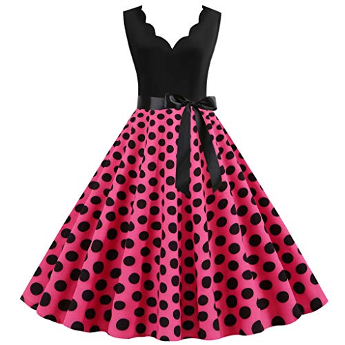 Kostüm Damen Rockabilly,Rockabilly Kleider Damen 50er 60er Jahre Kurzarm Polka Dots Coctailkleid Vintage Swing Fashion Kleider Hochzeit Festlich Knielang Kleid Tunika Partykleid Ballkleid Faltenrock von CCOOfhhc