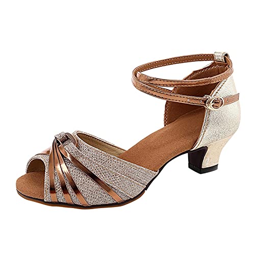 Latein Tanzschuhe Damen Trainingsschuhe, Performance Hochzeit Absatz Geschlossener Tanzschuhe Glitzer Latein Cha-Cha Party Walzer Soziale Schuhe Riemchenpumps Party Tango Moderne Plateau Tanzübung von CCOOfhhc