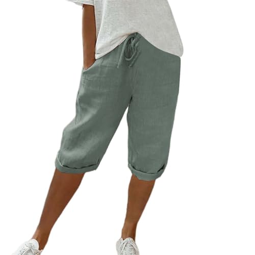 Leinenhose Damen Kurz Sommer Einfarbig Knielang Kurze Hosen Leicht Und Luftig Leinenhose Locker Strandhose Mit Kordelzug Casual Pants Hohe Taille Caprihose Stoffhose Bequeme Freizeithose Sommerhose von CCOOfhhc
