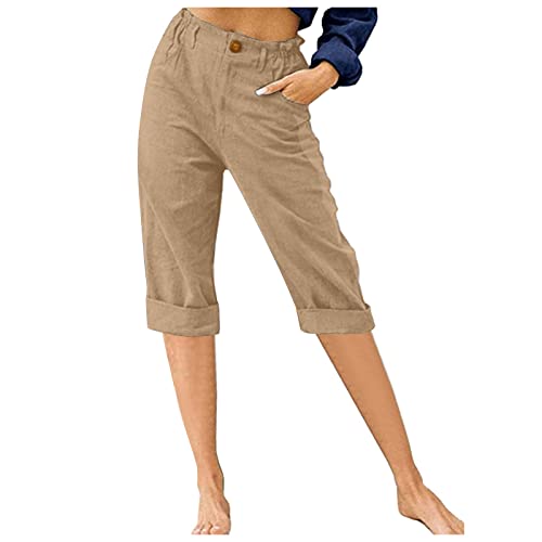 Leinenhose Damen Sommer Capri Sommerhose Damen Leicht 7/8 Stoffhose Damen Elegant Stretch-Hosen Einfarbig Jogginghose Locker Yogahose Mit Gummizug Caprihose Strandhosen Haremshosen Freizeithose von CCOOfhhc