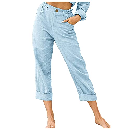 Leinenhose Damen Sommer Capri Sommerhose Damen Leicht 7/8 Stoffhose Damen Elegant Stretch-Hosen Einfarbig Jogginghose Locker Yogahose Mit Gummizug Caprihose Strandhosen Haremshosen Freizeithose von CCOOfhhc