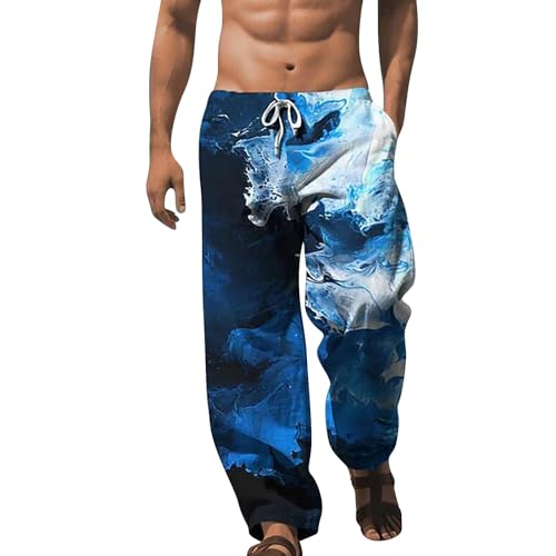 Leinenhose Herren Extra Lange Beine Leicht Baumwollehosen Bequeme Retro Leinen Leinen Baumwolle Blumendruck Yogahose Mit Kordelzug Lässiges Sommerhose Loungewear Leinenhosen Lockeres Strandhosen von CCOOfhhc