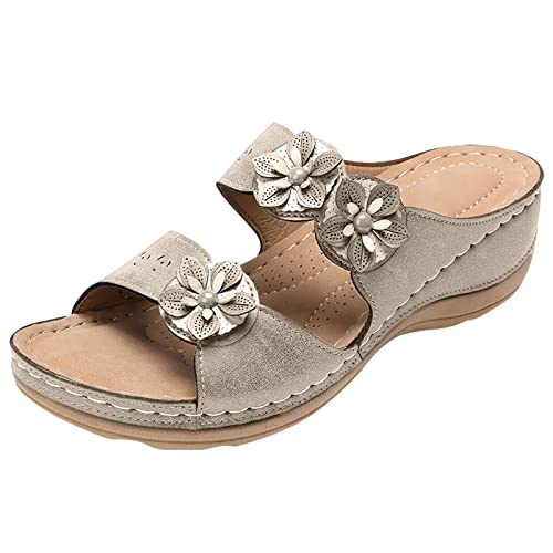 Orthopädische Hausschuhe Damen Pantoletten Weiches FußBett Boho Walking Offene Kappe Flip-Flops Elegant Freizeit PU-Leder Vintage Pantoffeln Lässige Fußbett Mode Schuhe Leicht Strandsandaletten von CCOOfhhc