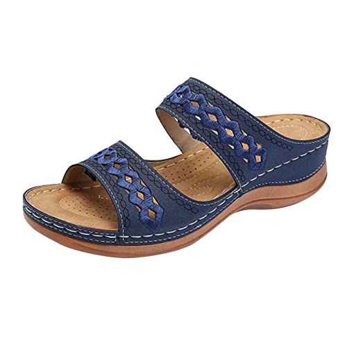 Orthopädische Hausschuhe Damen Pantoletten Weiches FußBett Boho Walking Offene Kappe Flip-Flops Elegant Freizeit PU-Leder Vintage Pantoffeln Lässige Fußbett Mode Schuhe Leicht Strandsandaletten von CCOOfhhc