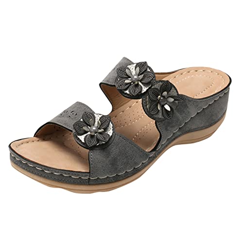 Orthopädische Hausschuhe Damen Pantoletten Weiches FußBett Boho Walking Offene Kappe Flip-Flops Elegant Freizeit PU-Leder Vintage Pantoffeln Lässige Fußbett Mode Schuhe Leicht Strandsandaletten von CCOOfhhc