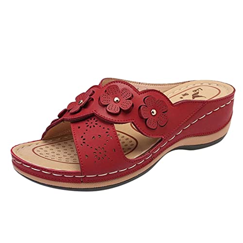 Orthopädische Hausschuhe Damen Pantoletten Weiches FußBett Boho Walking Offene Kappe Flip-Flops Elegant Freizeit PU-Leder Vintage Pantoffeln Lässige Fußbett Mode Schuhe Leicht Strandsandaletten von CCOOfhhc