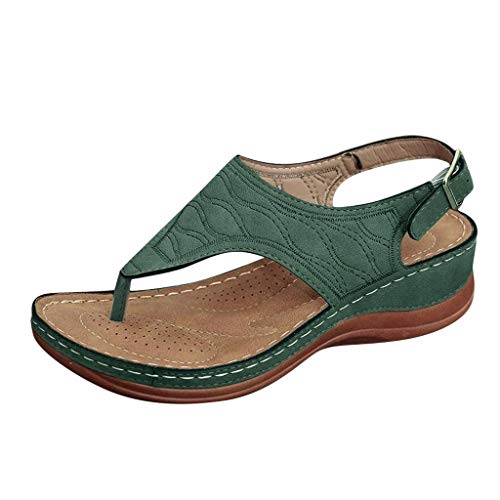 Orthopädische Pantolette Damen, Sommer Leicht Boho Mode Flip Flops Sandaletten Retro Komfort Lässige Zehentrenner Slip On Sportsandalen Strand Vintage Fußbett PU-Leder Elegant Strandsandaletten von CCOOfhhc