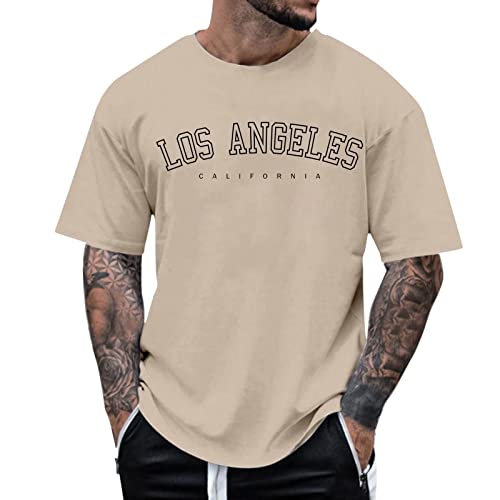 Oversized Tshirt Herren Kurzarm Rundhals Lose Sommer Oberteile Mode T-Shirt mit Los Angeles Grafik Kreativen Buchstaben Vintage Drucken Streetwear Sport Casual Lang Tops von CCOOfhhc