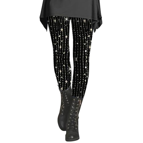Pailletten Leggings Damen Glitzer Herbst Winter Silber Damen Glänzende Hose 80er mit Hoher Taille Shiny Leggings Party Tanz Disco Kostüm Karneval Space Kostüm Metallischer Hosen Silber Goldene Leggins von CCOOfhhc