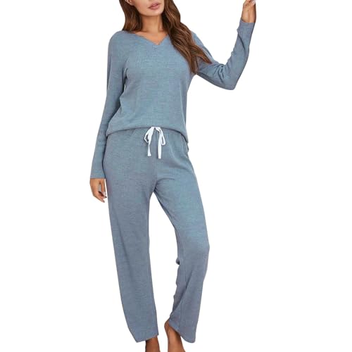 Pyjama Damen Lang Baumwolle Elastischer Bund Nachtwäsche Leisure Rundhals Schlafanzüge Hausanzug Raglanärmel Pjs Sets Zweiteiliger Oberteile Locker Pyjamahose Weich Lässig Langarm Schlafanzug-Set von CCOOfhhc
