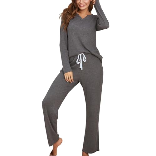 Pyjama Damen Lang Baumwolle Elastischer Bund Nachtwäsche Leisure Rundhals Schlafanzüge Hausanzug Raglanärmel Pjs Sets Zweiteiliger Oberteile Locker Pyjamahose Weich Lässig Langarm Schlafanzug-Set von CCOOfhhc